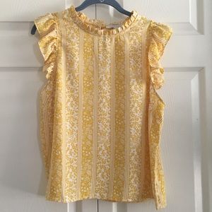 Yellow and white ruffle sleeve blouse